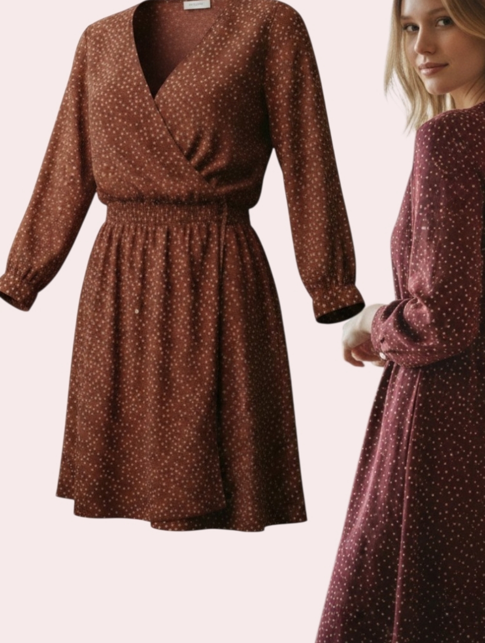 Madewell Silk Burgundy Polka Dot Wrap Dress 4 Mini Long Sleeve Feminine French